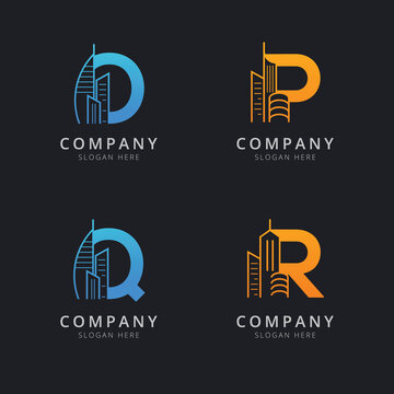 Letter O P Q and R with abstract building logo template