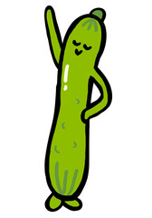 野菜キャラクター　ピカピカの綺麗なかわいいキュウリ
