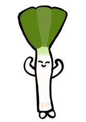 野菜キャラクター　かわいく元気な長ネギ
