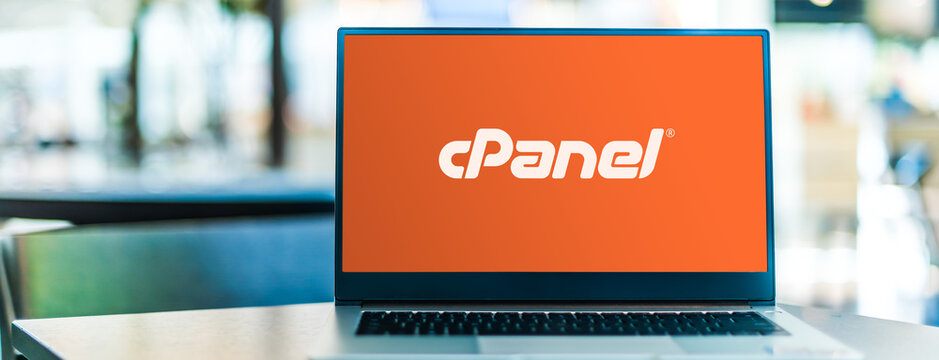 Laptop computer displaying logo of cPanel