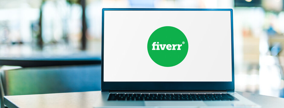 Laptop Computer Displaying Logo Of Fiverr