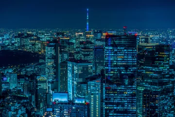 Fotobehang Night view of Tokyo, Japan, a cyberpunk city © 拓也 神崎