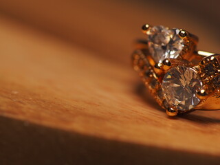 Close up Shoot of gold ring with beautiful sparkling diamond beads