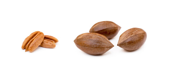 Fresh pecan nuts isolated on a white background