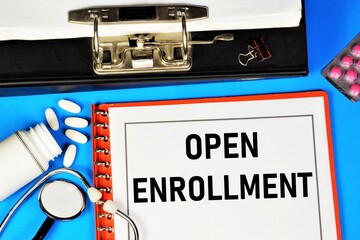 Open enrollment. Text inscription in a medical journal. Confirmation of an appointment at a medical...