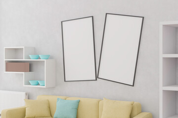 Two blank canvas in the wall to picture mockup