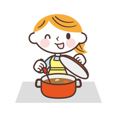 Woman cooking in a pot