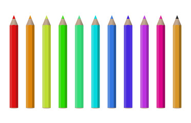 Set of realistic wood colorful pencil. Artist's tool. Back to school. Stock vector illustration on white isolated background.