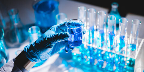 Health care researchers working in medicals science technology research in laboratory, medical...