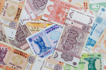 Banknotes of the Republic of Moldova - LEU. Close up. Lei background.