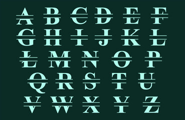 Alphabet Split Monogram, Split Letter Monogram, Alphabet Frame Font. Laser cut template. Initial monogram letters. - obrazy, fototapety, plakaty