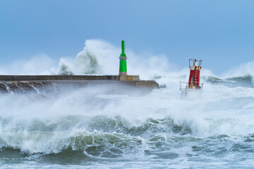Swell in the Cantabrian Sea in the area of the Buoy Lighthouse of La Barra de San Vicente de la...