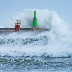 Swell in the Cantabrian Sea in the area of the Buoy Lighthouse of La Barra de San Vicente de la...
