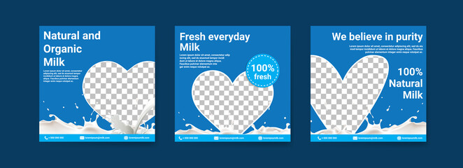 Healthy milk digital advertising. Social media post template for digital marketing and national milk day sales promotion. Food and beverage advertising. Healthy drinks for children.