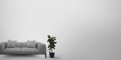 soft sofa in the interior with white wall  3D illustration ,3D rendering