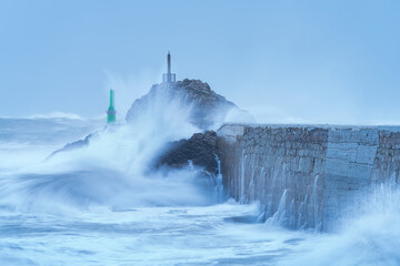 Swell in the Cantabrian Sea in the area of the Buoy Lighthouse of La Barra de San Vicente de la...