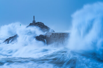 Swell in the Cantabrian Sea in the area of the Buoy Lighthouse of La Barra de San Vicente de la...