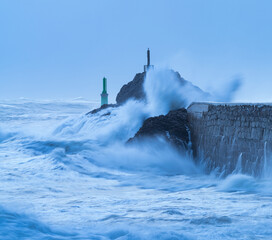 Swell in the Cantabrian Sea in the area of the Buoy Lighthouse of La Barra de San Vicente de la...