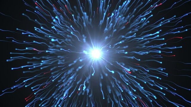 3d Animation of two charged particles colliding at high speed