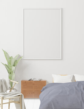 Big bedroom on the white wall background, minimal style ,frame form mock up - 3D rendering -