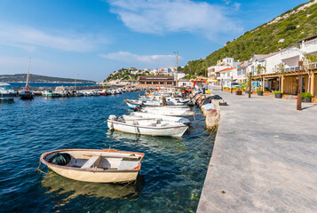 Fototapeta na wymiar Karaburun Town harbour view . Karaburun is fishing town in Turkey.