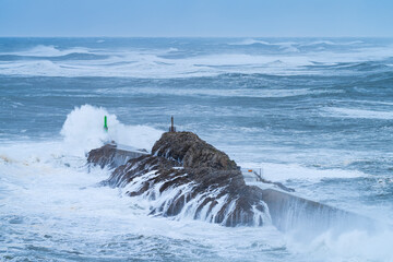 Swell in the Cantabrian Sea in the area of the Buoy Lighthouse of La Barra de San Vicente de la...