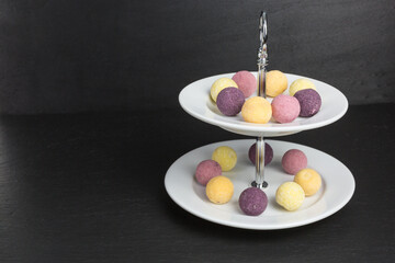 fruity chocolate truffles on an etagere