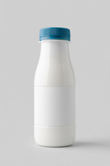 White plastic yogurt or milk bottle mockup with blank label.