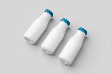 White plastic yogurt or milk bottle mockup with blank label.