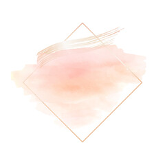 Beige natural watercolor texture in a gold rhombus shape frame. Modern graphic design. Vector banner. Hand drawn monochrome design element