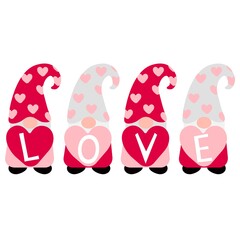 Cute valentine gnomes with love. Vector illustration.