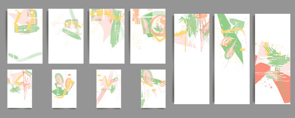 Elegant natural pastel muted pale calm tones card geometric template set. Collection of romantic abstraction background