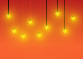 Vector : Heart lamps on orange and pink background