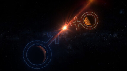 conjunction of the planets mars and venus 3d illustration © SN