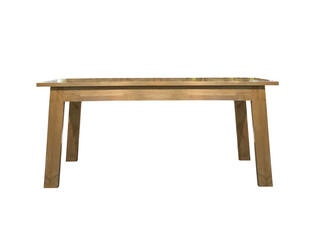 Long wooden bench chair in minimal design style isolated on white background. Add clipping path. Side view.