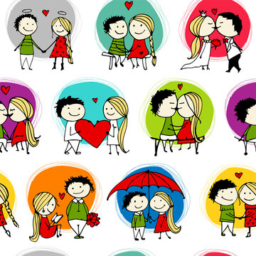 Couple in love kissing, valentine seamless pattern for your design