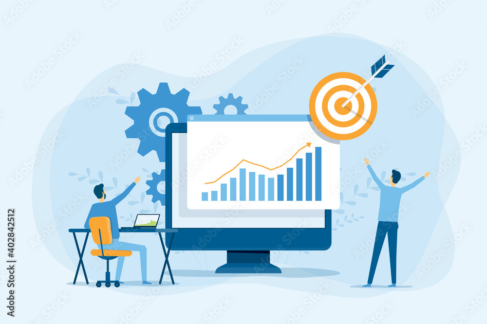 Aufkleber business people analytics and monitoring on financial investment report dashboard monitor concept an