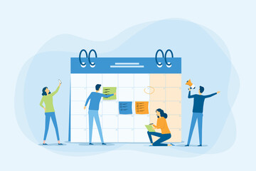 Business planning concept and Business people team working with digital online calendar. Flat vector illustration design