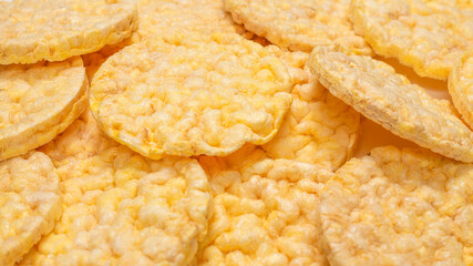 Rice wafers background, top view.