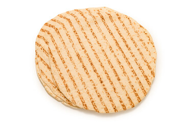 Grilled pitta bread isolated on white background.