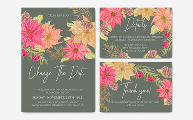 Romantic wedding invitation card template with floral frame set bundle pack collection