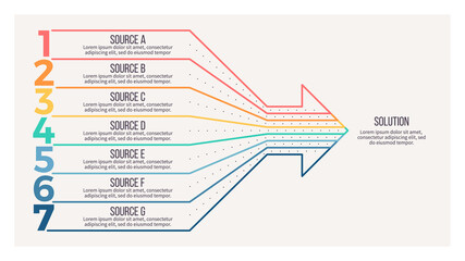 Business infographic. Arrow Chart with 7 number options, sections. Vector template.