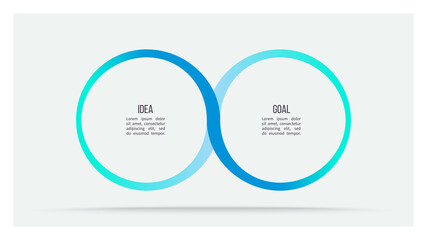 Business process. Timeline infographics with 2 steps, options, circles. Vector template.