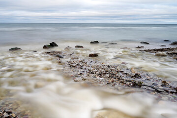 Limestone stack in coastal landscape in the Baltic Sea