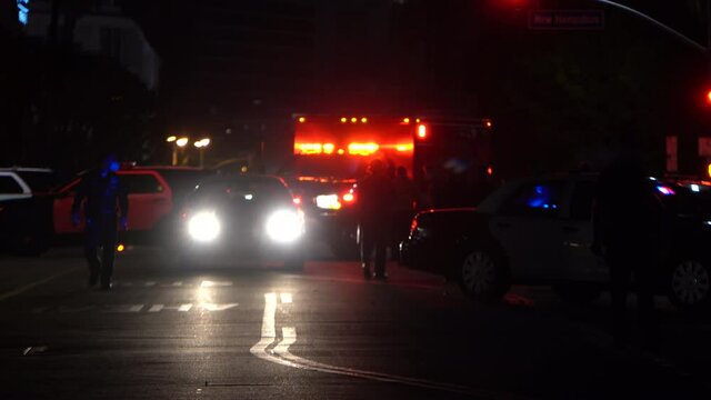 Crime scene with ambulance and police