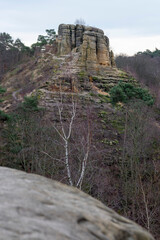 Klusfelsen in den Klusbergen, Höhenzug im Vorharz mit Sandsteinhöhlen, Halberstadt,...