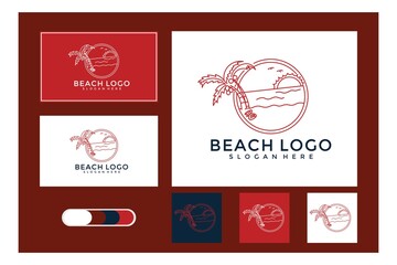 beach logo design with line style and business card
