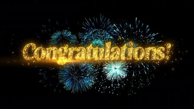 congratulations golden text with fireworks animation