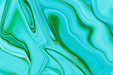 abstract green and turquoise liquid background with gold