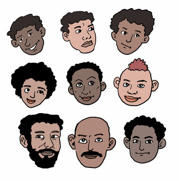 African American cartoon faces set.
